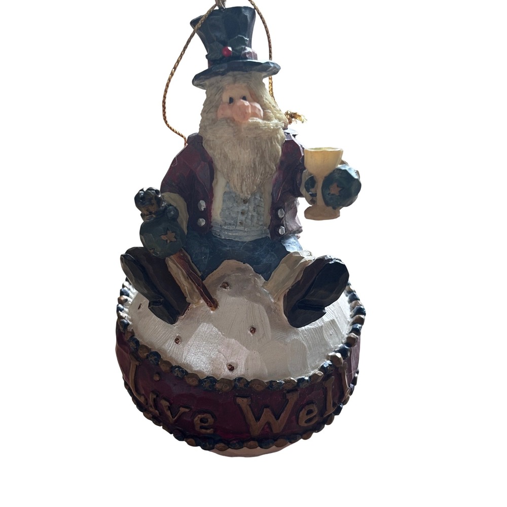 Boyds Bears and Friends Santa Live Well Ornament 1999 Top hat Folk Art 3E#